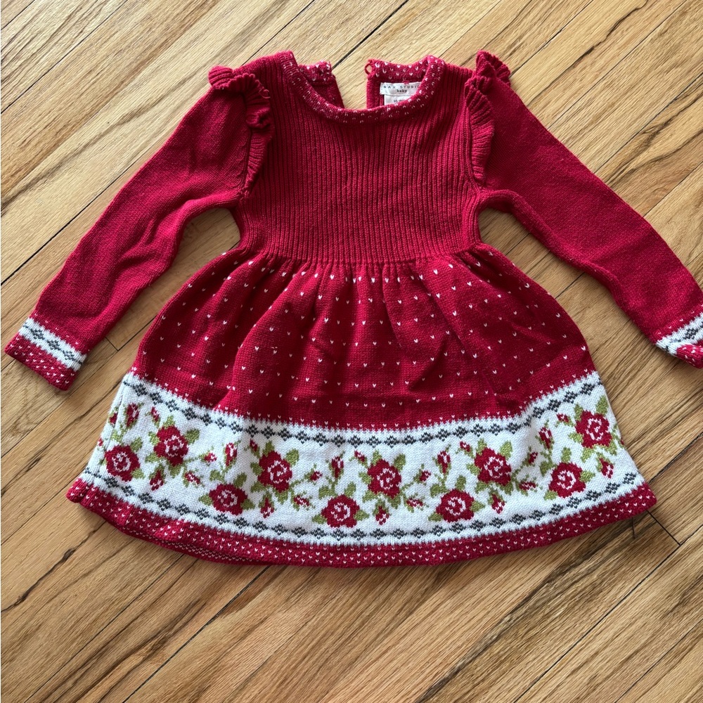 Red Floral Knit Kids Dress